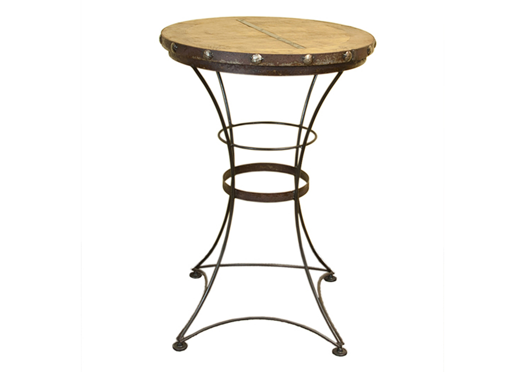 Pub Table w/Iron Base & Wood Top,L.M.T. Rustic