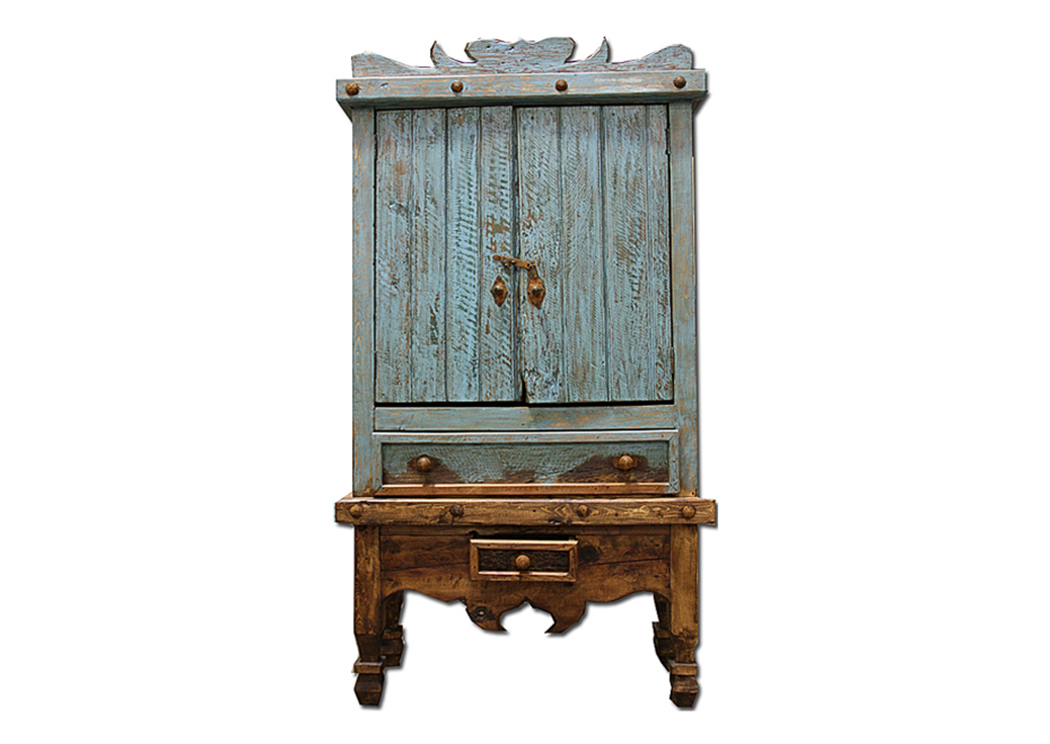 Antique Color Wash Turquoise Armoire,L.M.T. Rustic