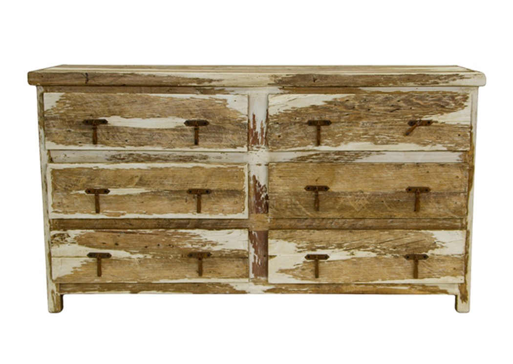 Minimized White Wash 6 Drawer Dresser,L.M.T. Rustic