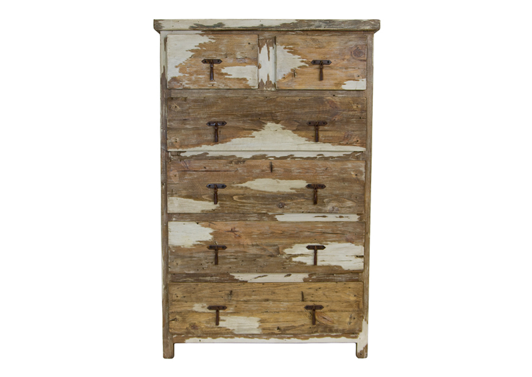 Antique White Tallboy 6 Drawer Chest,L.M.T. Rustic