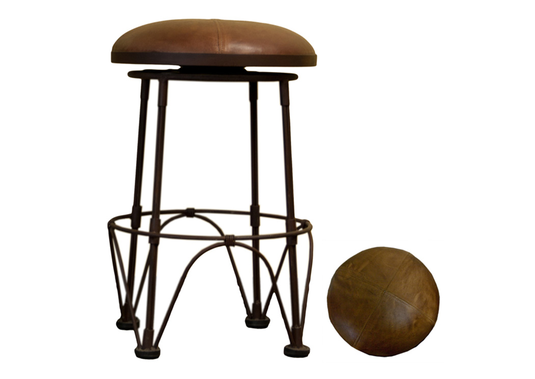 "Banco Bar Claudia" 24" Round Swivel Iron Barstool w/Chocolate Leather Seat,L.M.T. Rustic