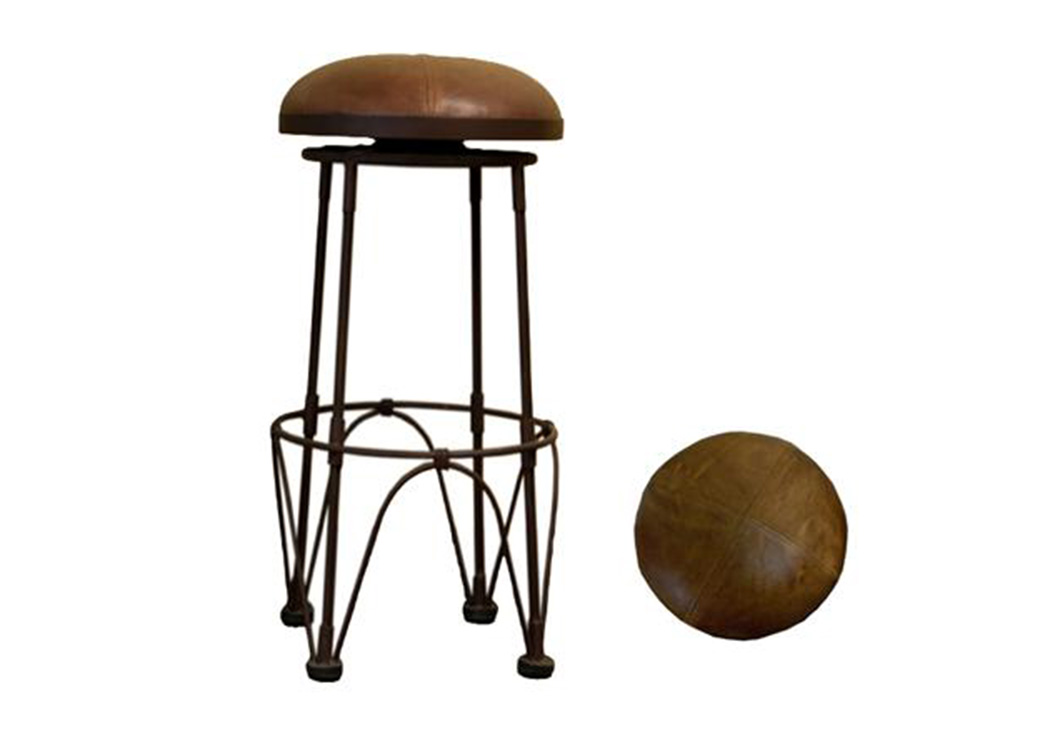 "Banco Bar Claudia" 30" Round Swivel Iron Barstool w/Chocolate Leather Seat,L.M.T. Rustic