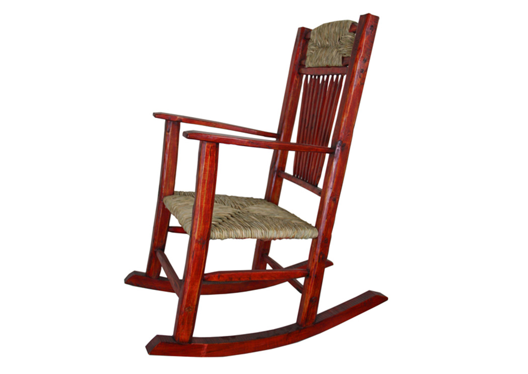 Red Rocking Chair w/Wicker Seat,L.M.T. Rustic