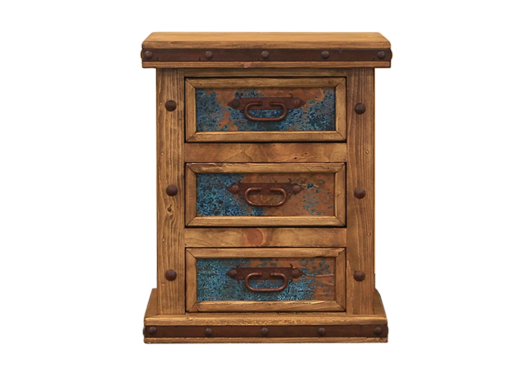 Nightstand w/Turquoise Copper Panels,L.M.T. Rustic