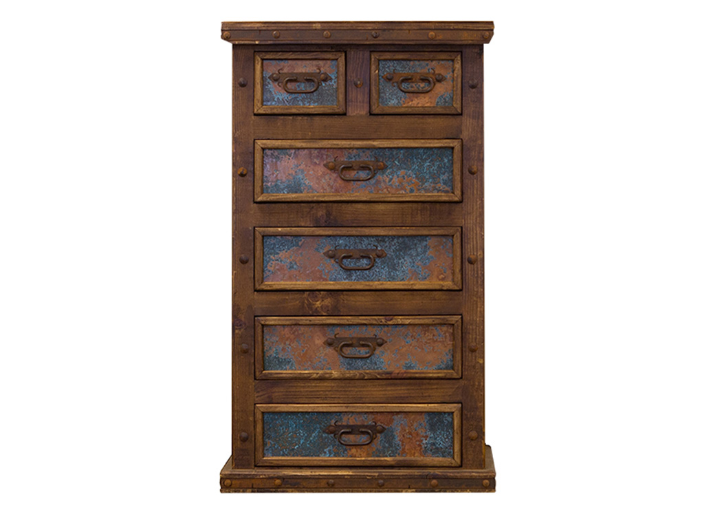 Drawer Chest w/Turquoise Copper Panels,L.M.T. Rustic