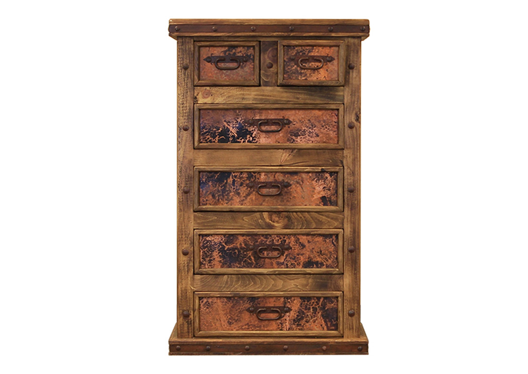 Drawer Chest w/Copper Panels,L.M.T. Rustic