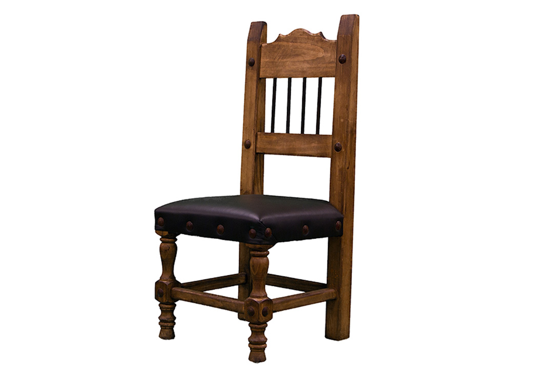 Torno Chair w/Leather Seat & Iron Spindles,L.M.T. Rustic