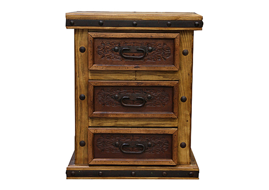 Tooled Leather Nightstand,L.M.T. Rustic