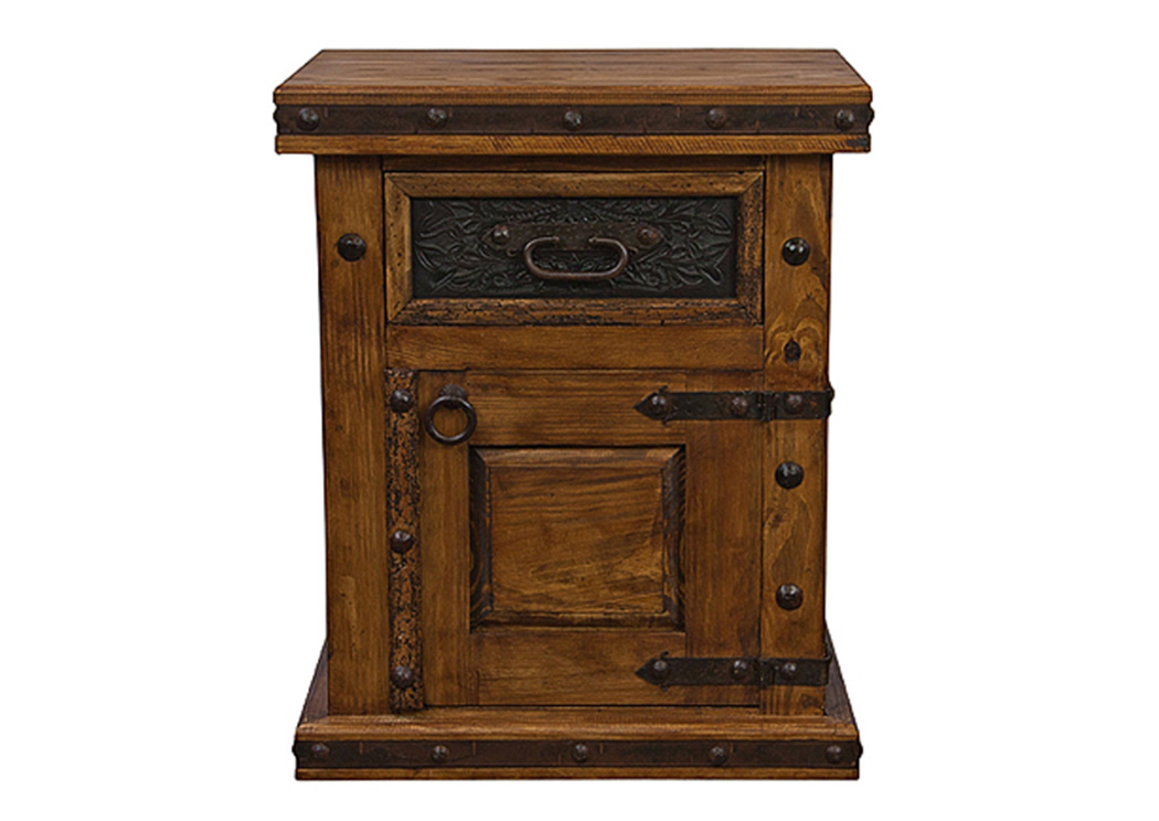 Tooled Leather Door Nightstand Left,L.M.T. Rustic