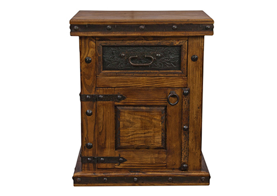 Tooled Leather Door Nightstand Right,L.M.T. Rustic