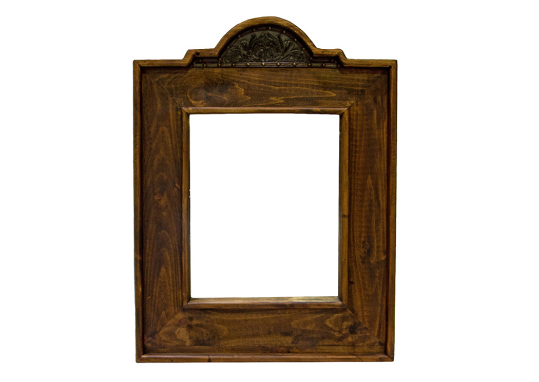 Landscape Mirror w/Tooled Leather,L.M.T. Rustic