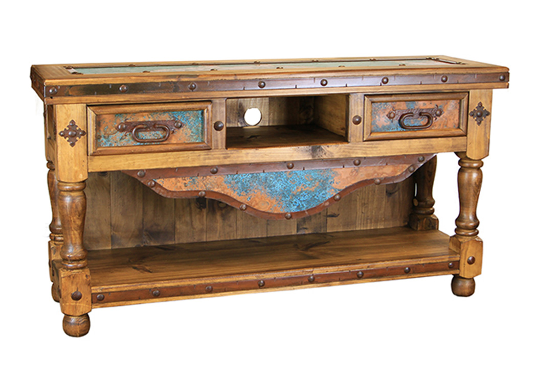 Turquoise Copper 60" TV Console,L.M.T. Rustic