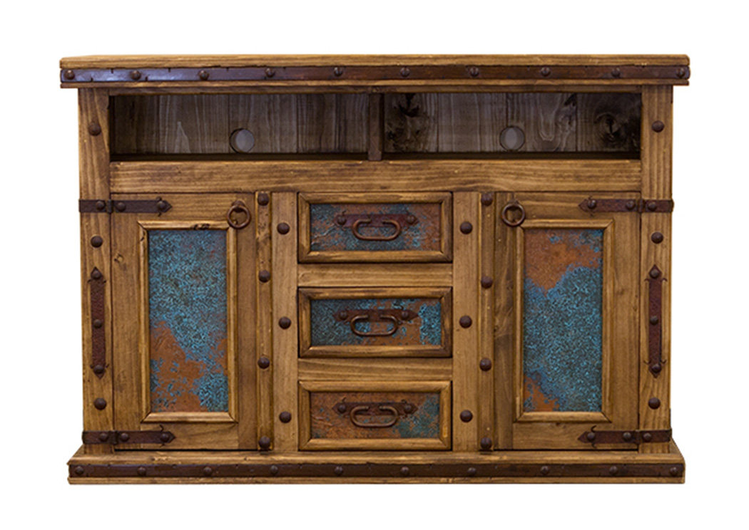 Turquoise Copper Panel TV Dresser,L.M.T. Rustic