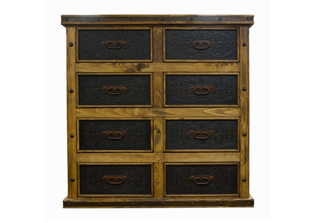 Tooled Leather 8 Drawer Dresser,L.M.T. Rustic