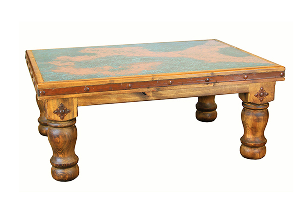 Turquoise Copper Coffee Table,L.M.T. Rustic