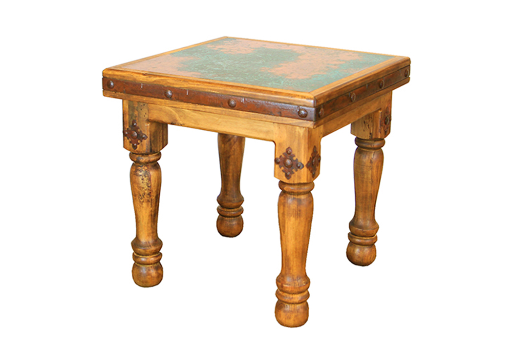 Turquoise Copper End Table,L.M.T. Rustic