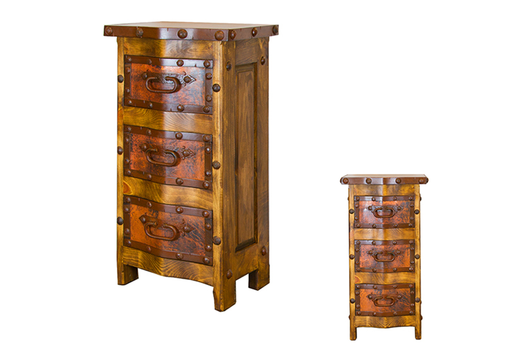 Copper 3 Drawer End Table,L.M.T. Rustic