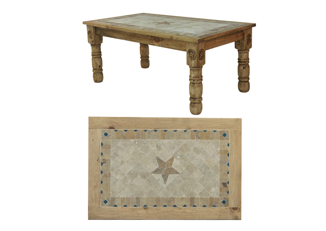 4" Wooden Dining Table w/Stone Insert & Stone Star,L.M.T. Rustic