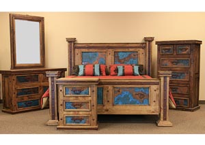 Image for King Turquoise Copper Panel Bed w/Dresser and Mirror