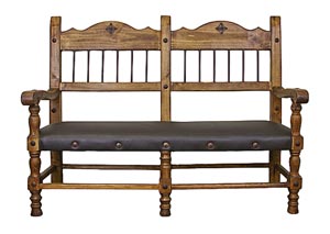 Image for Pine & Leather Bench w/Iron Spindles