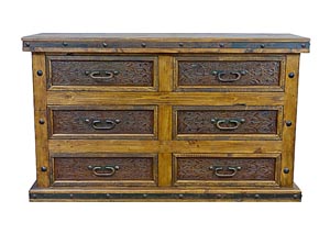 Image for Tooled Leather 6 Drawer Dresser