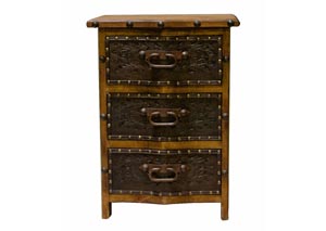 Image for Curved Front 3 Drawer Nightstand w/Tooled Leather