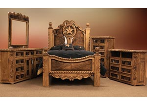 Image for California King Rope, Star & Cowhide Bed w/Dresser and Mirror