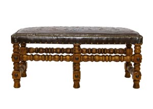 Image for Tooled Chocolate Leather Bench