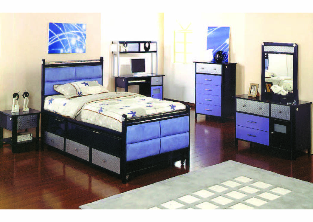 Jack Navy/Black/Silver Twin & Trundle Bed w/Drawer,Mainline