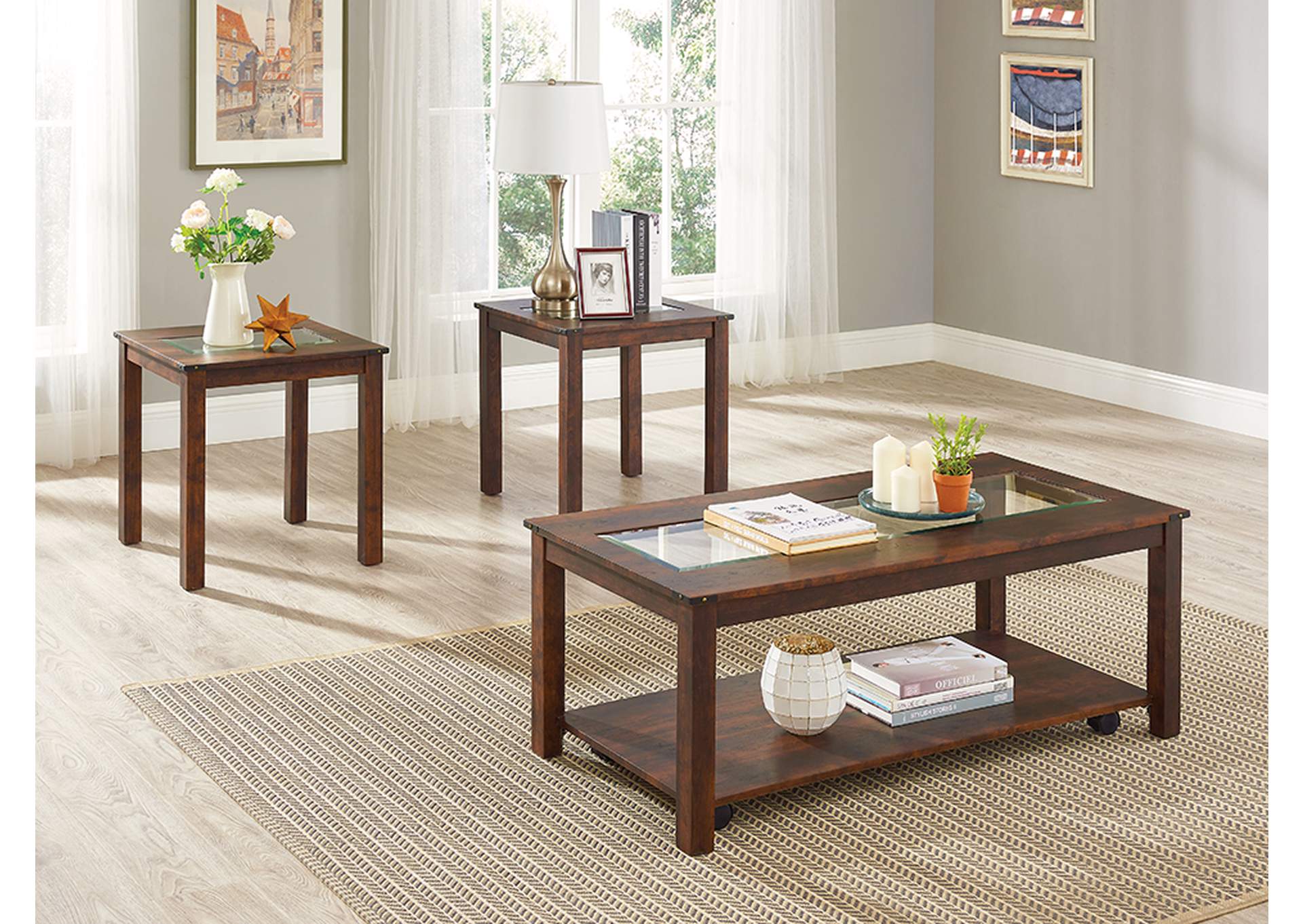 Cherry Fairway 3-Piece Occasional Table Set,Mainline