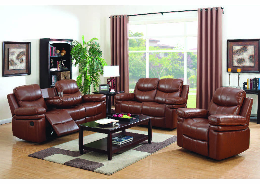 Simba Bomber Brown Bonded Leather Motion Sofa w/Tray,Mainline