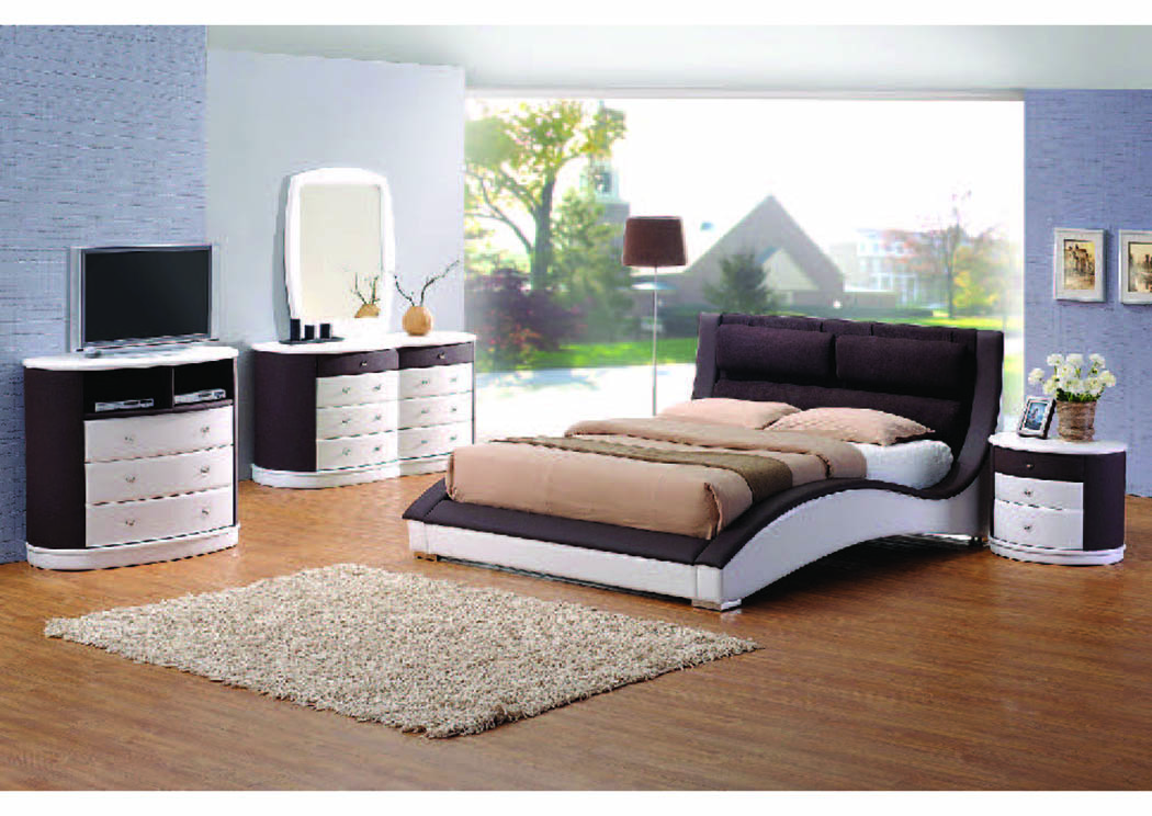 Lambda 4Pc White/Dark Chocolate King Bedroom Set,Mainline