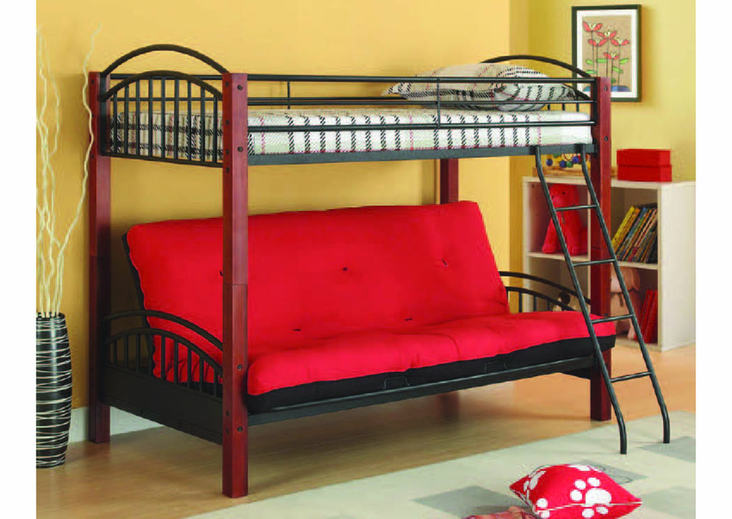 Black & Cherry Wide Post Twin/Futon Bunk Bed,Mainline