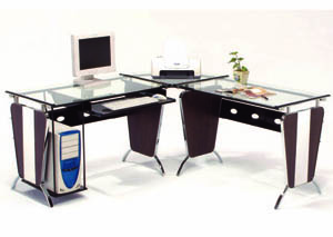 Image for Le Mans Silver/Chrome & Java L-Shaped Computer Desk Set