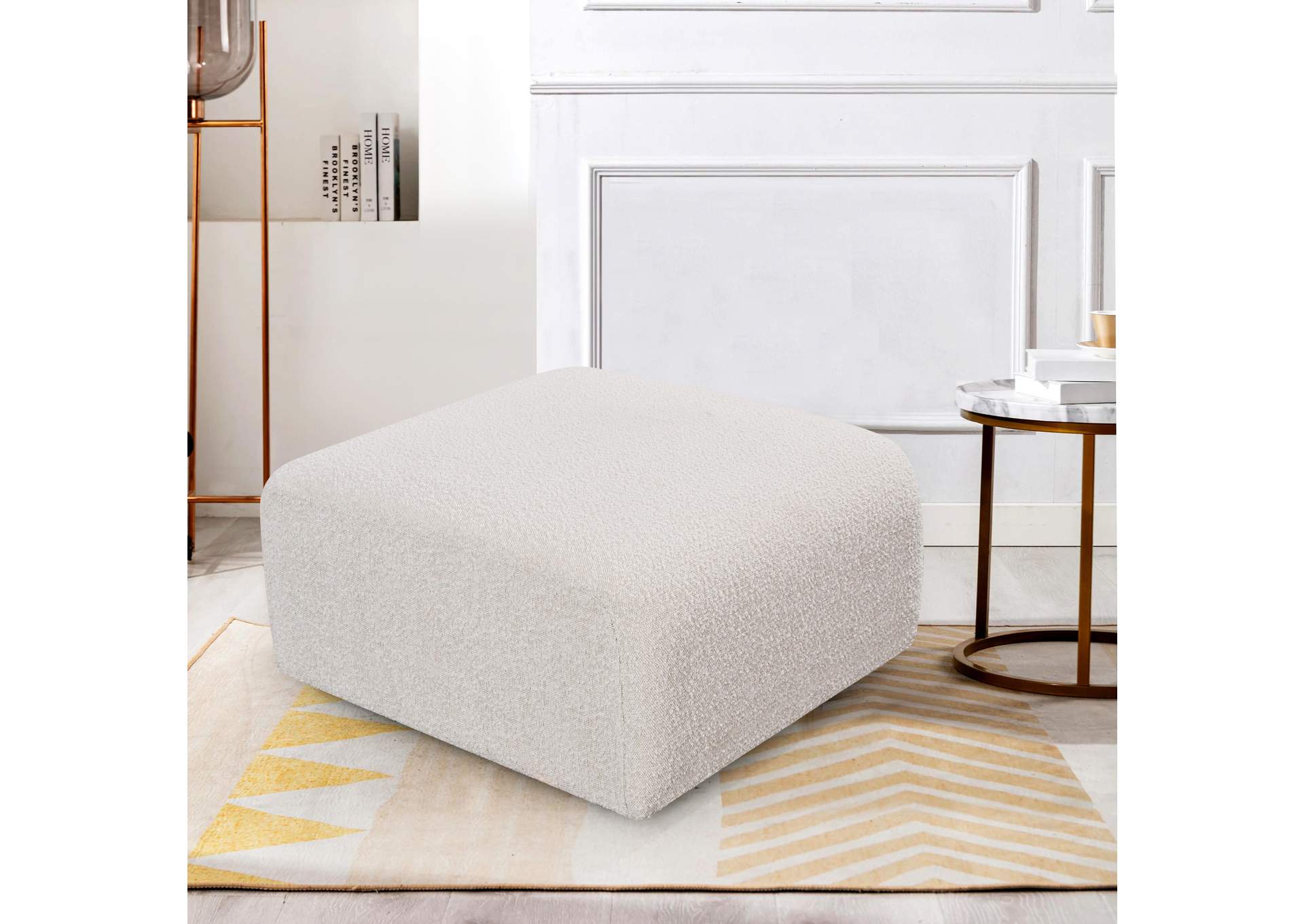 Arc Cream Boucle Fabric Ottoman,Meridian Furniture