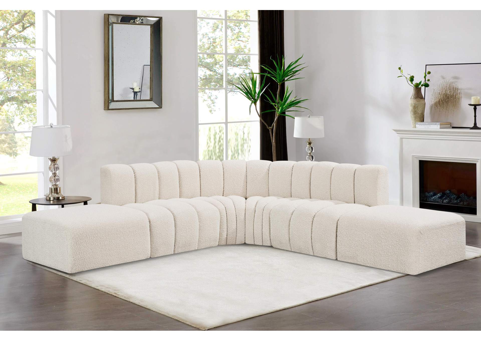 Arc Cream Boucle Fabric Modular Sofa,Meridian Furniture