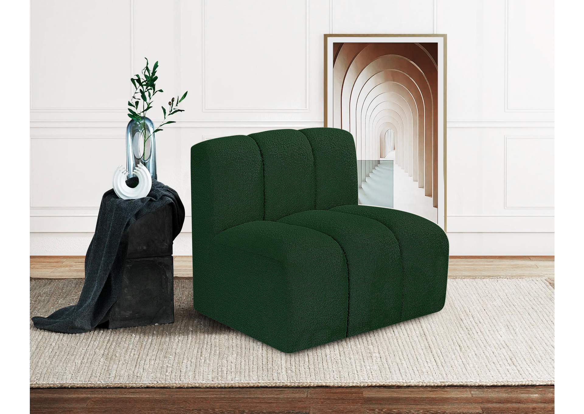 Arc Green Boucle Fabric Straight Chair,Meridian Furniture