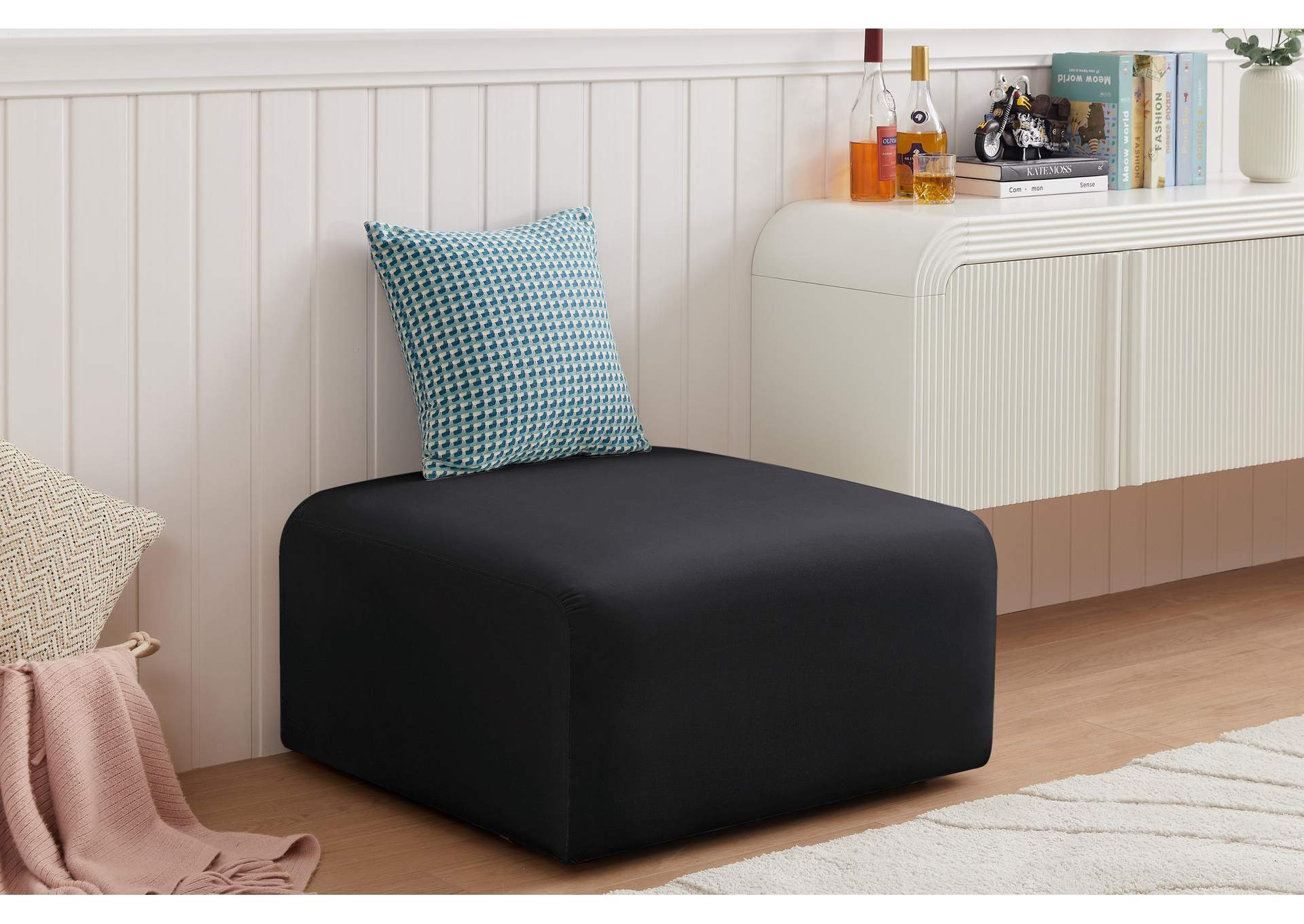 Arc Black Velvet Ottoman,Meridian Furniture