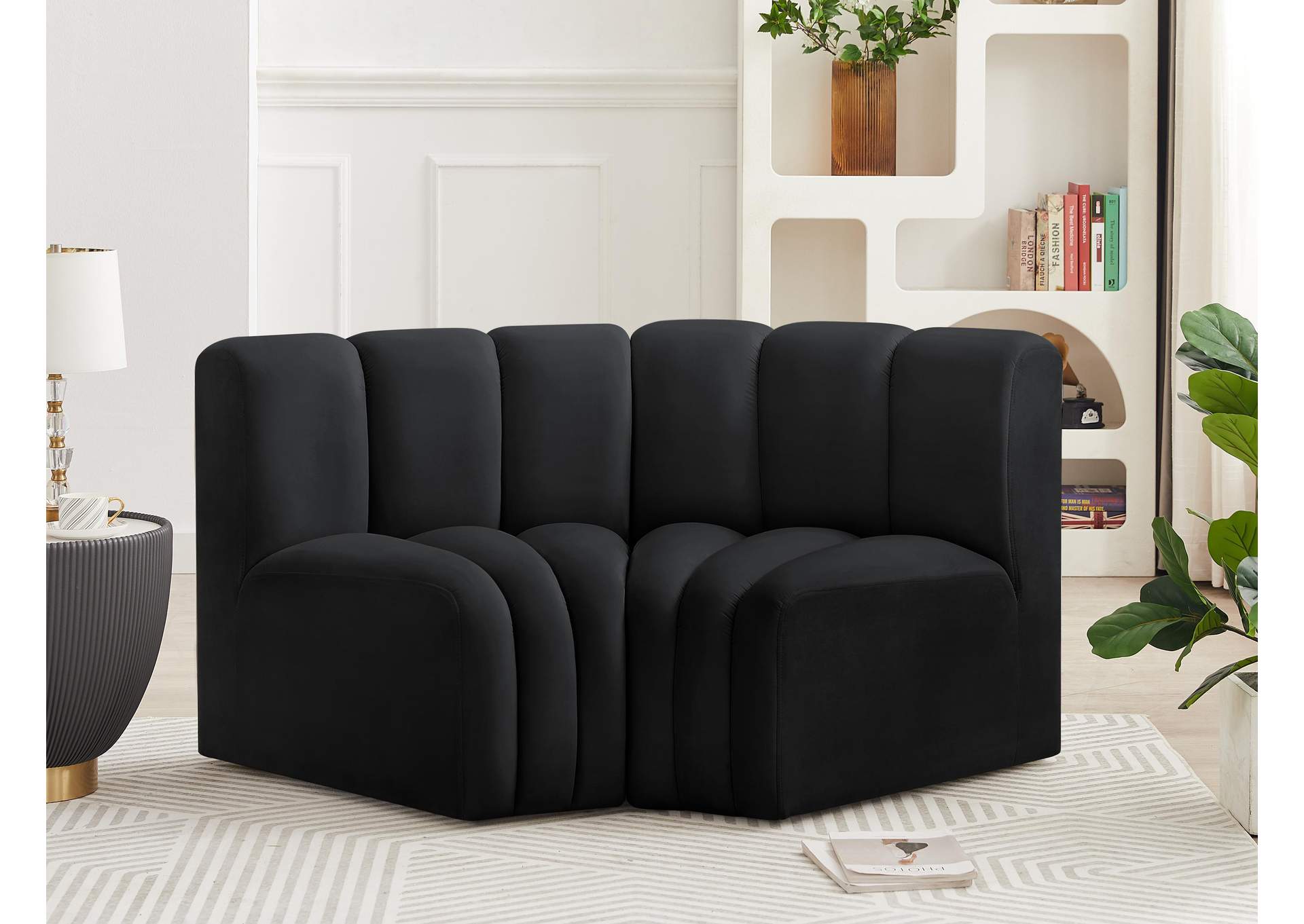 Arc Black Velvet Modular Sofa,Meridian Furniture