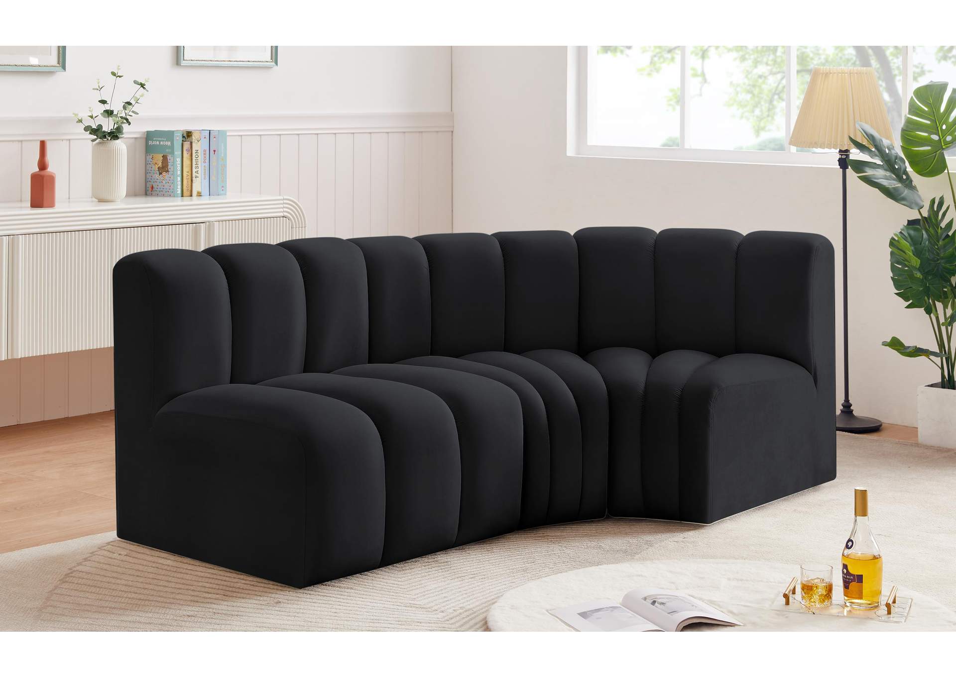 Arc Black Velvet Modular Sofa,Meridian Furniture