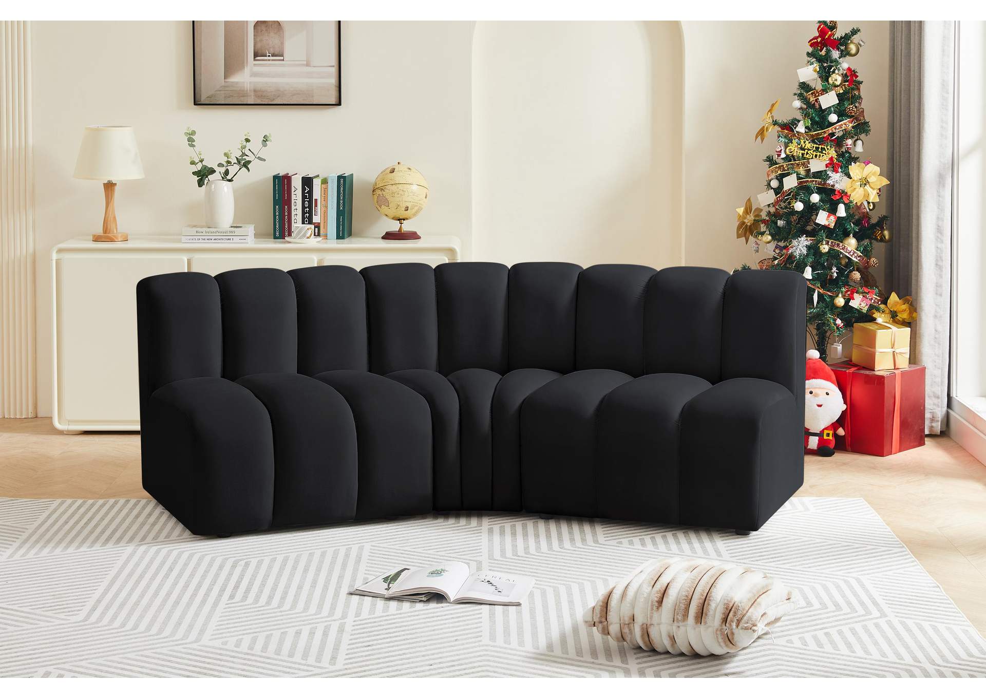 Arc Black Velvet Modular Sofa,Meridian Furniture