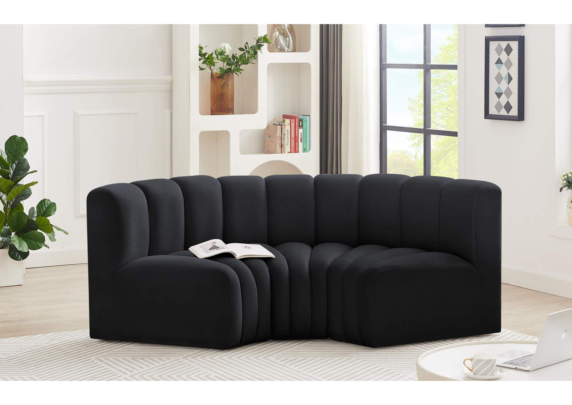 Arc Black Velvet Modular Sofa,Meridian Furniture