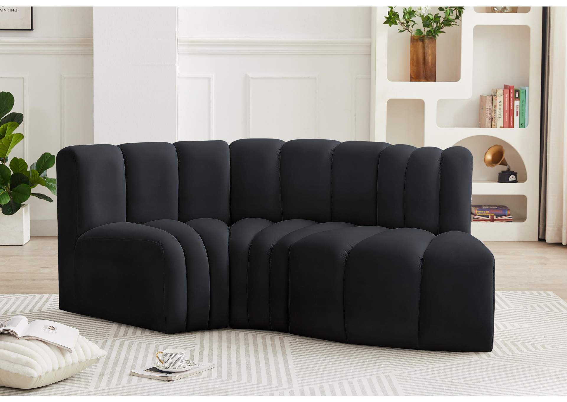 Arc Black Velvet Modular Sofa,Meridian Furniture