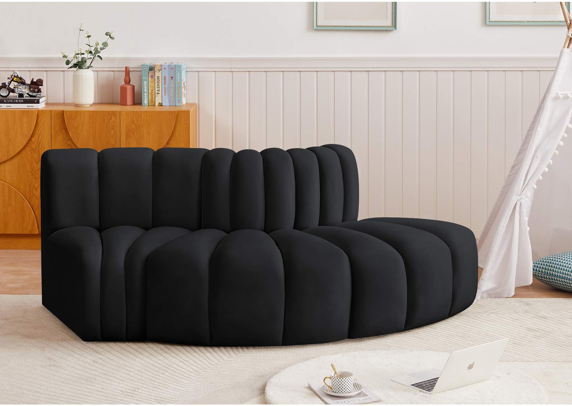 Arc Black Velvet Modular Sofa,Meridian Furniture