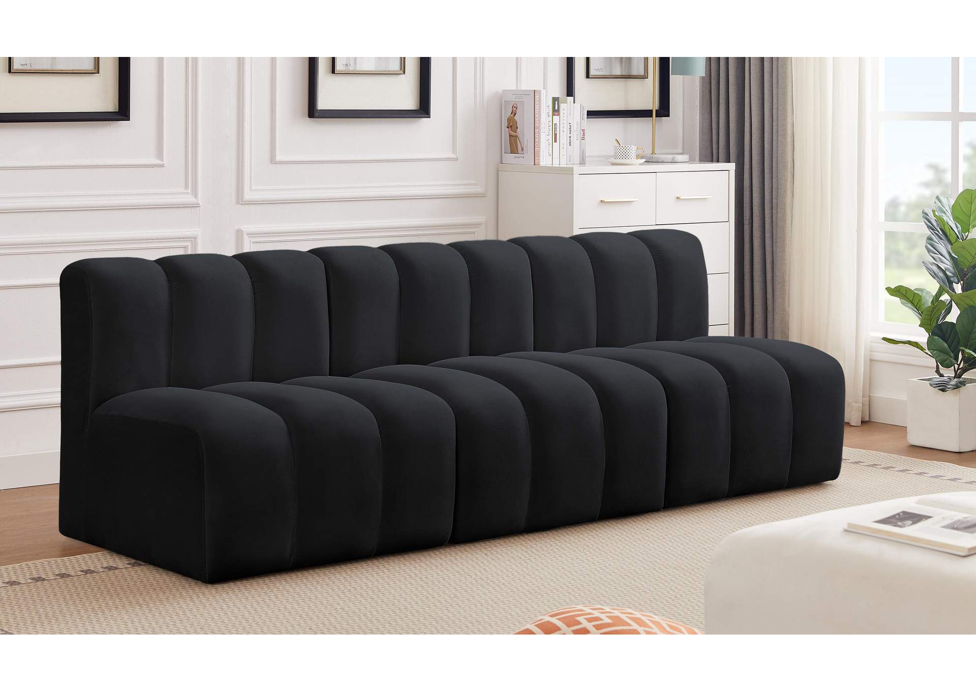 Arc Black Velvet Modular Sofa,Meridian Furniture