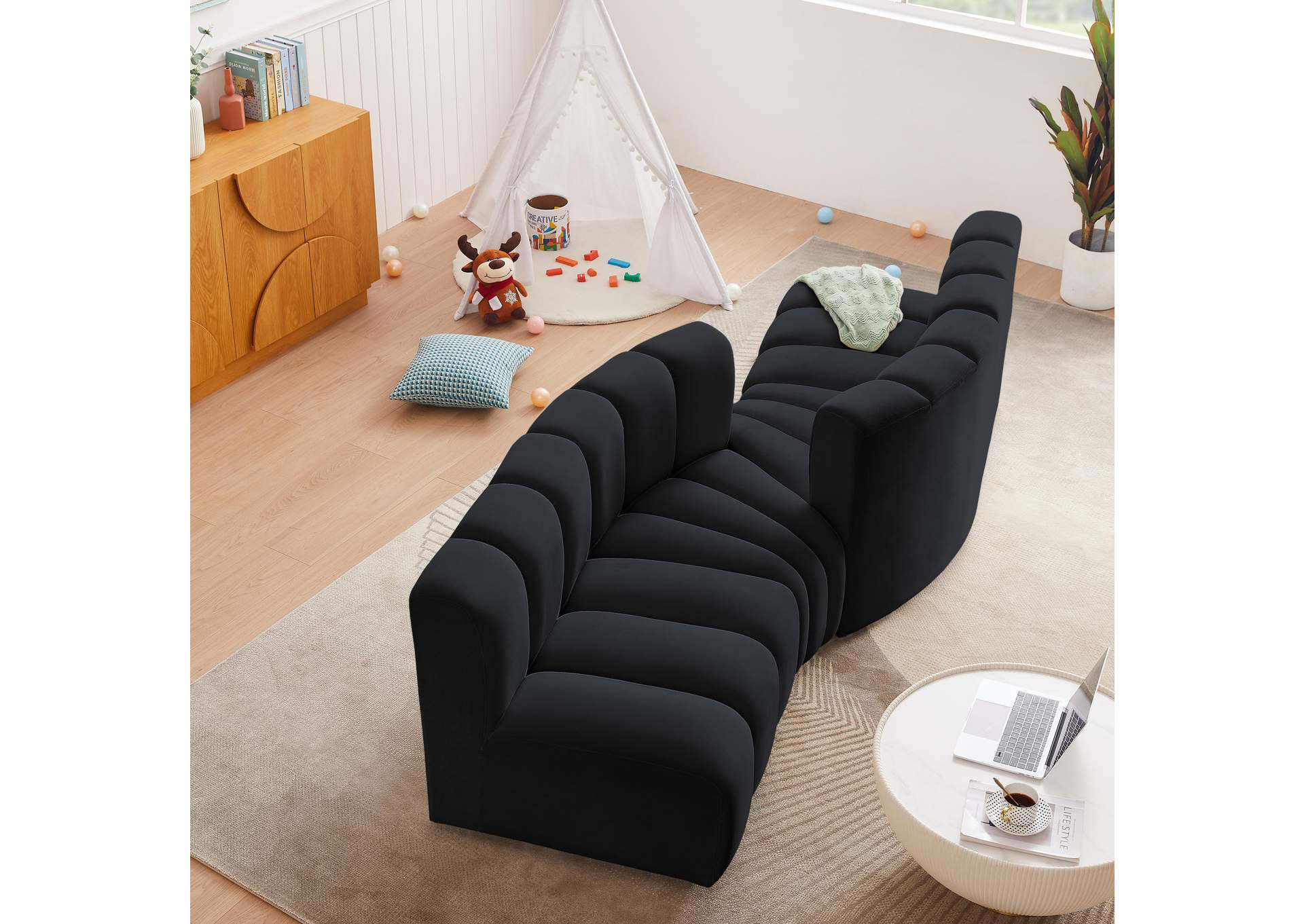 Arc Black Velvet Modular Sofa,Meridian Furniture