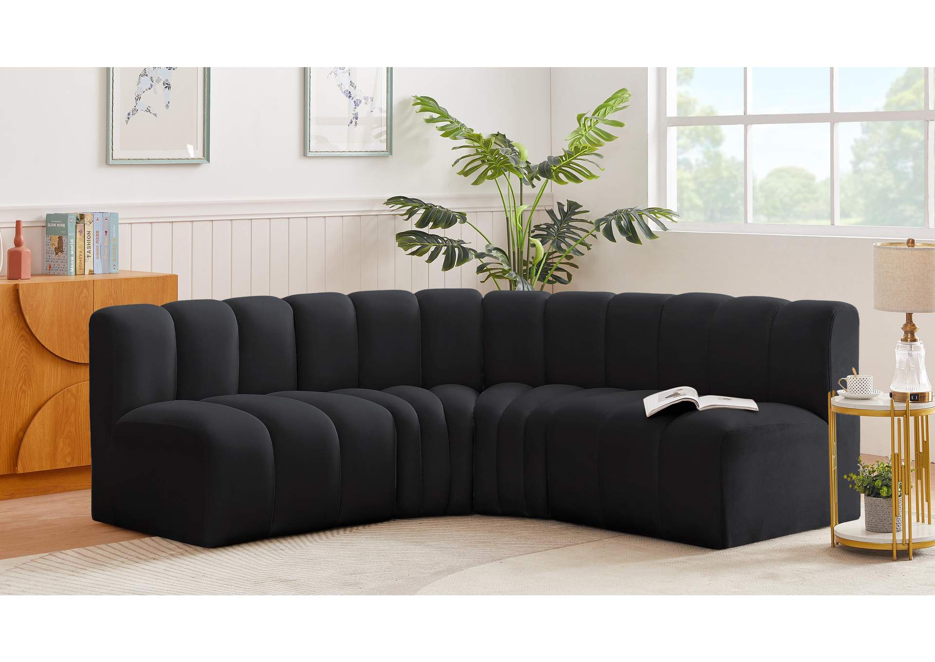 Arc Black Velvet Modular Sofa,Meridian Furniture