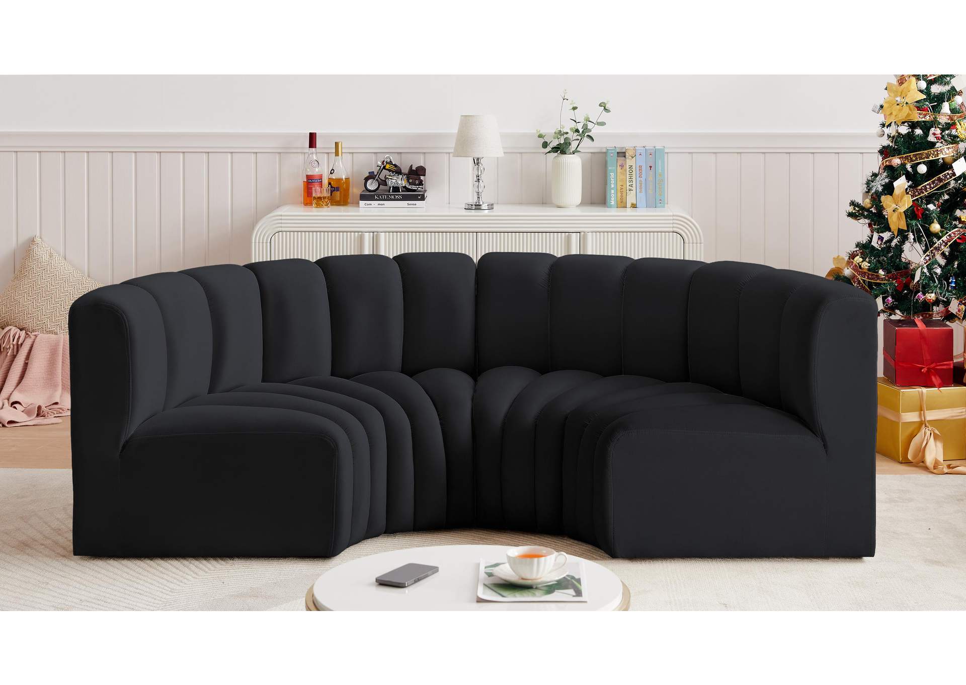 Arc Black Velvet Modular Sofa,Meridian Furniture