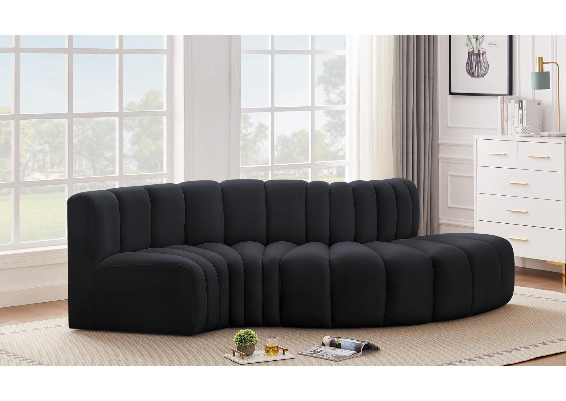 Arc Black Velvet Modular Sofa,Meridian Furniture