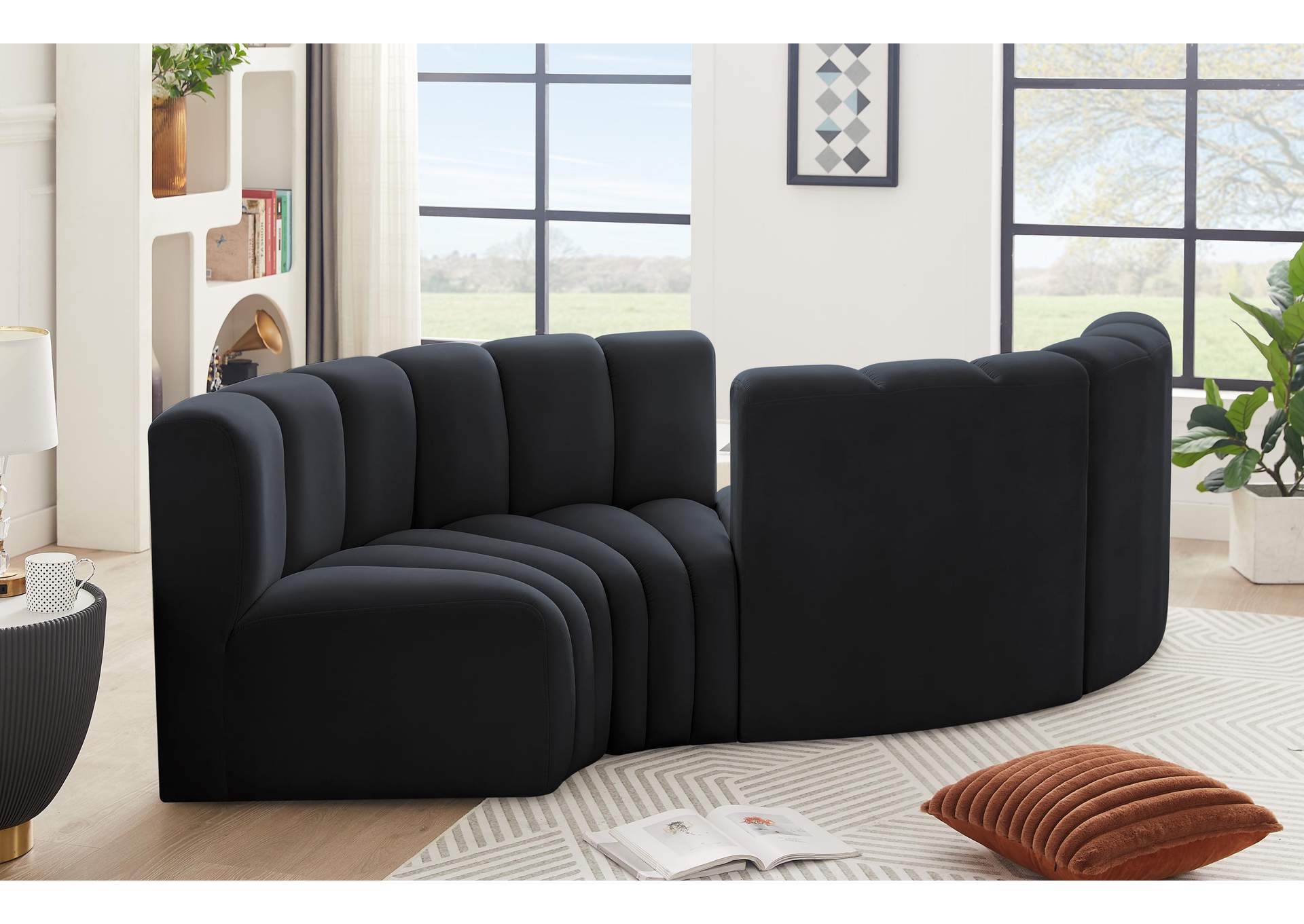 Arc Black Velvet Modular Sofa,Meridian Furniture